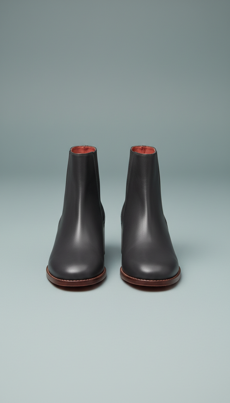 Minimalist leather ankle boots with block heel